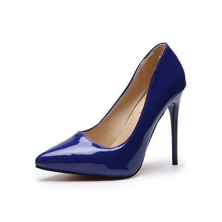

SIMANLAN Women High Heels Slip On Dress Shoes Stiletto Pumps Womens Comfort Ladies Pointed Toe Blue 7