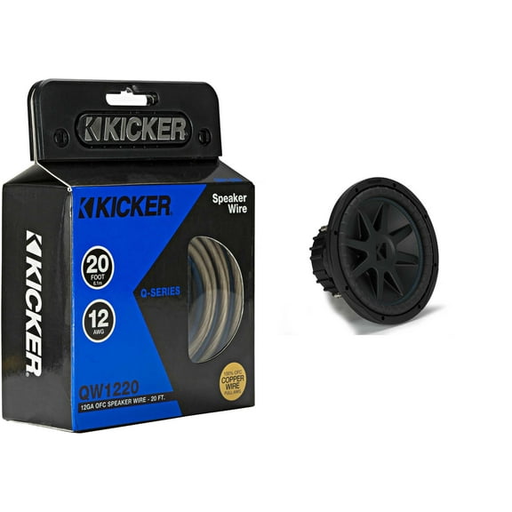 Kicker 50CVX122 CompVX 12-Inch Subwoofer, Dual 2-Ohm & 46QW1220 12AWG 20ft Speaker Wire