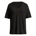 thumbnail image 5 of Womens T Shirts Tops Solid Color V-Neck Button Print Short Sleeve Womens Tee,Black,L, 5 of 5