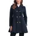 thumbnail image 1 of Abrigo largo de invierno INSPIRE CHIC para mujer, con cuello de solapa y doble botonadura, color azul oscuro, 1 of 6