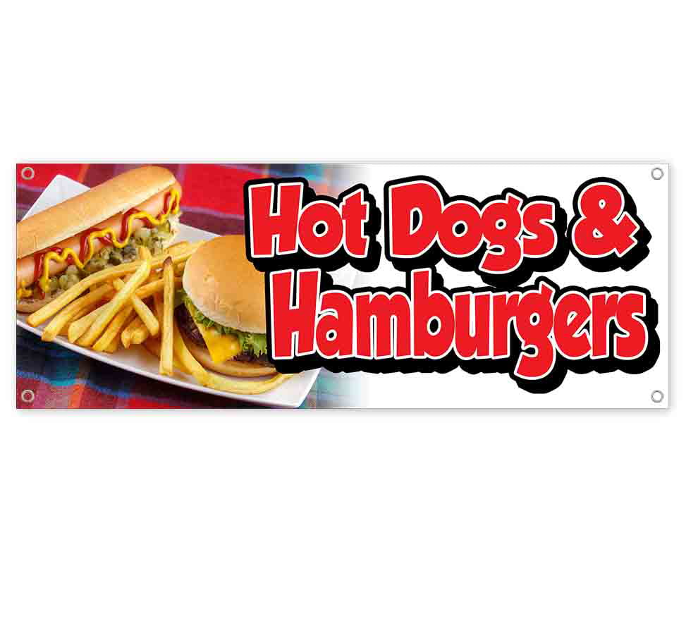 HOT DOGS Vinyl Sign 13oz Banner w/ Grommets Fast Food 