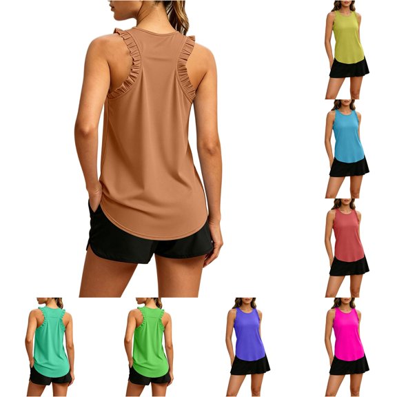 XIAONU Ruffle Racerback Tank Top for Women Sleeveless Athletic Workout Active Top
