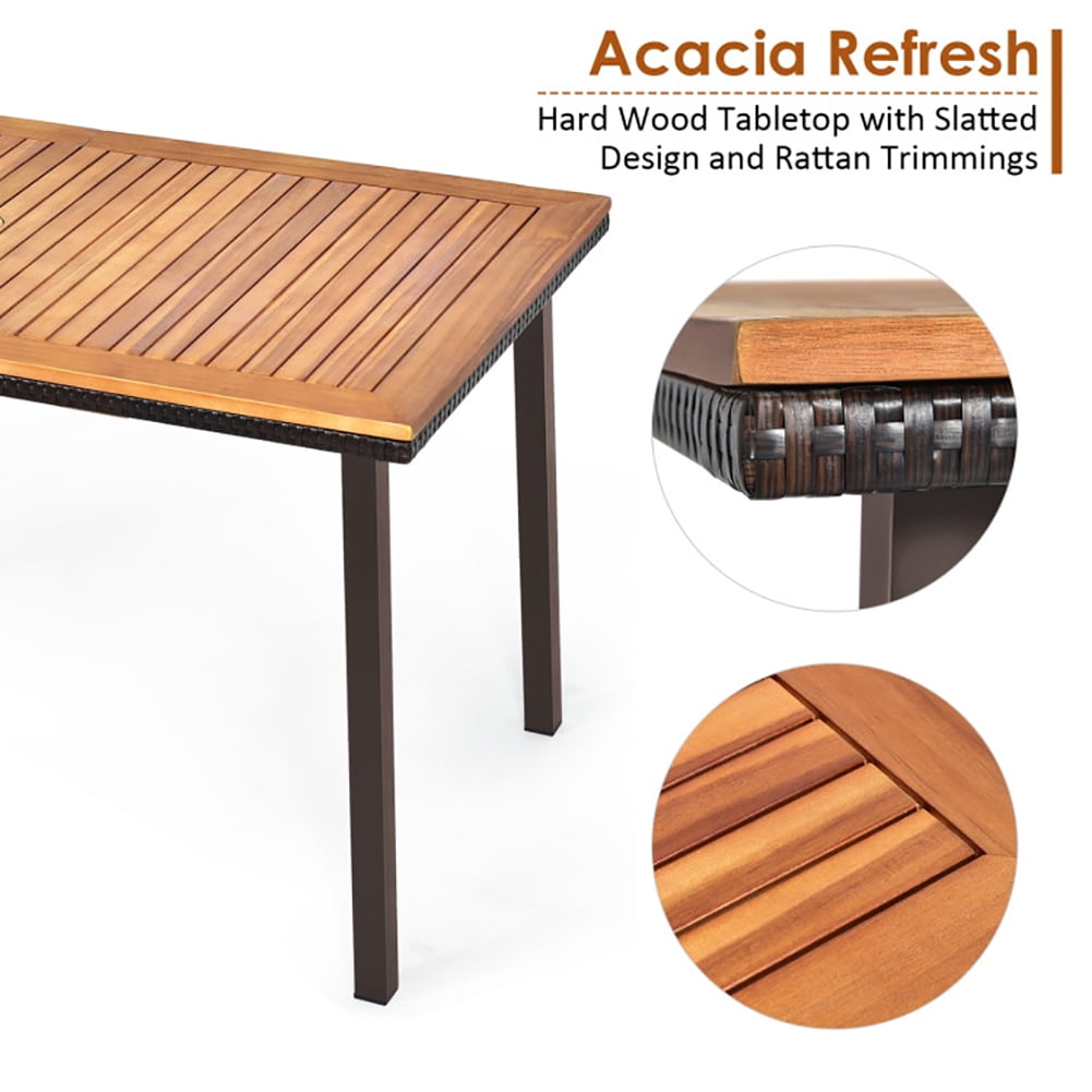 Aimee Lii 55 Inch Patio Acacia Dining Table with Umbrella Hole, Outdoor Patio Furniture Aimee Lii 55 Inch Patio Acacia Dining Table with Umbrella Hole, Outdoor Patio Furniture
