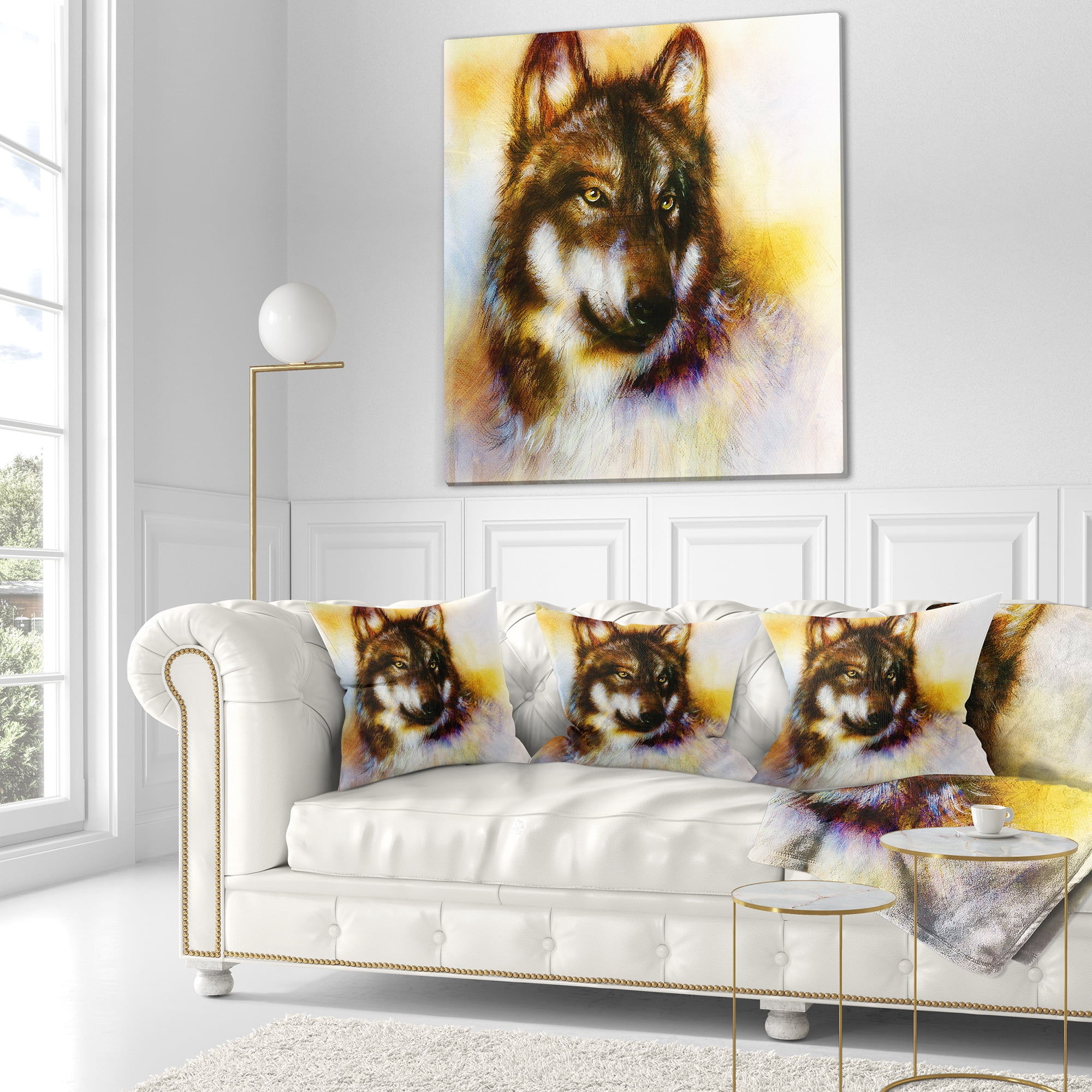 Designart Brown Wolf Illustration - Abstract Throw Pillow - 18x18
