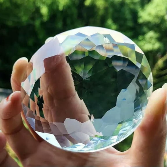 GKNET Feng Shui Faceted Crystal Prism Hanging Glass Suncatcher Chandelier Pendant-75MM Clear Round