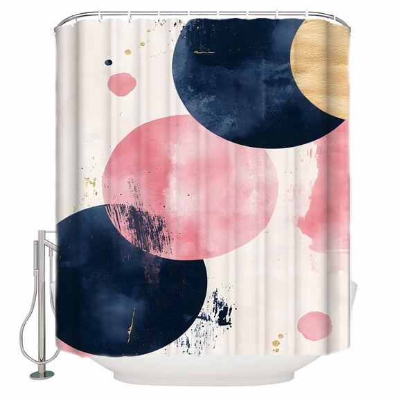 Navy Blue Pink Abstract Art Bathroom Shower Curtains with 12 Hooks Polyester Waterproof Shower Curtain for Stalls and Bathtubs Modern Luxury Geometric Decorative Bathroom Privacy Curtain 72x84 Inches