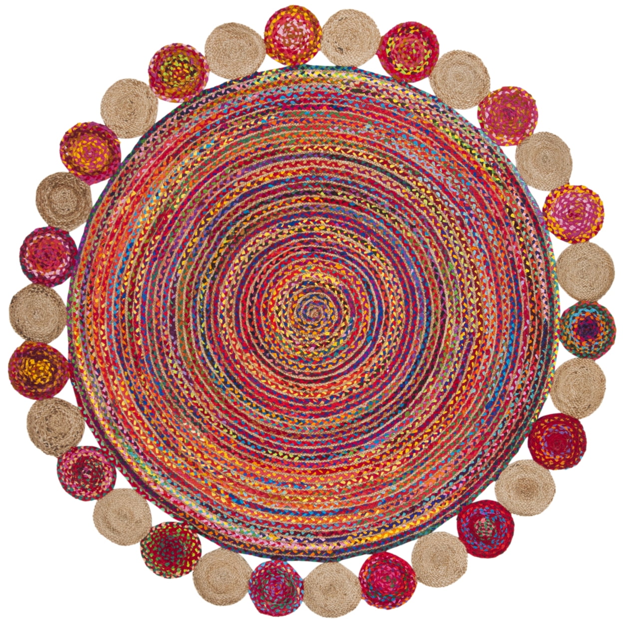 SAFAVIEH Cape Cod Kyle Braided Area Rug, 10' x 10' Round, Red/Multi