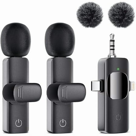 3 in 1 Lavalier Wireless Microphone - Mini Microphone for iPhone, Android, Camera, iPad, Cordless Laple Mic Crystal Clear Sound, Suit for Video Recording, Vlog