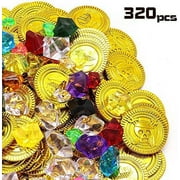 MYMINIFACTORY MINI-FACTORY 320pcs Pirate Toys Gold Coins and Pirate Gems Jewelery Playset, Treasure Pirate Party Favor for Kids (160pcs Gold, 160pcs Gem)