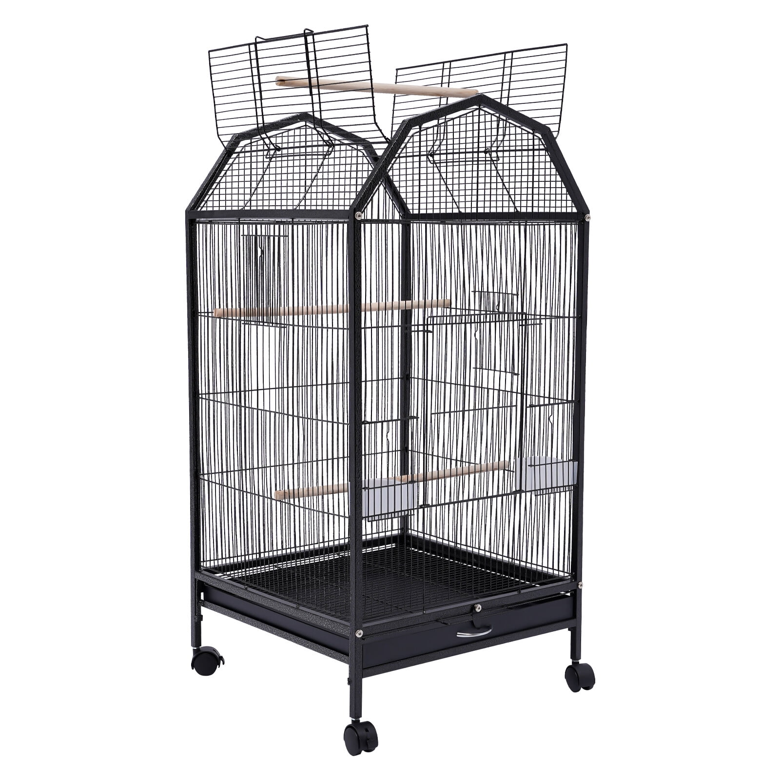 Large Bird Cage, Bird Cage with Stand, 18x18x40 Inch Wrought Iron Cage, 360° Panoramic View for Parakeet Finch Canary, Anti-Rust Coated, Spacious Bird House, Black