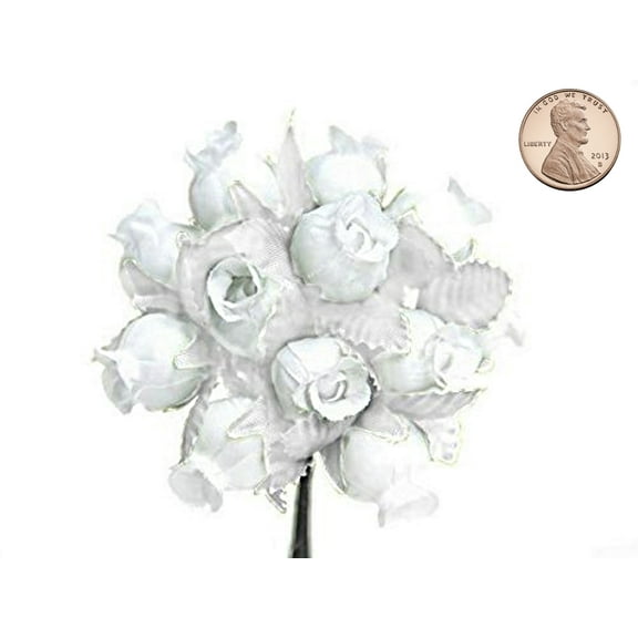 144 Miniature Poly  Rose Silk Favor Flower Pick Wedding Shower - Solid White