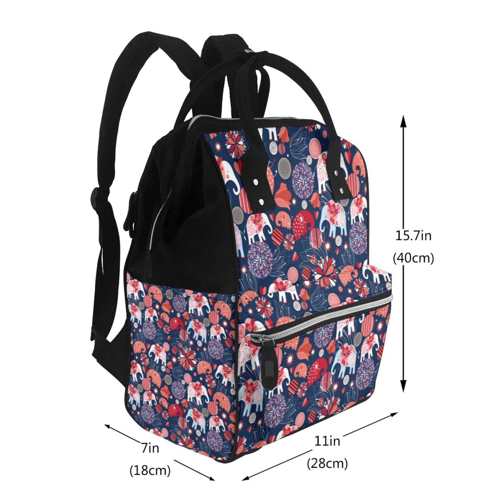 Fuzoiu Elephants Print Diaper Bag Backpack,Baby Essentials Travel Tote,Multi function Waterproof Diaper Bag, Travel Essentials Baby Bag - Unisex