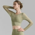 thumbnail image 2 of SWSMCLT Women's Long Sleeve Top Mesh Yoga Shirt Soft Fashion Cut Out Fitted Pull On Cami Crop Yoga Sheer Backless Green Small, 2 of 5