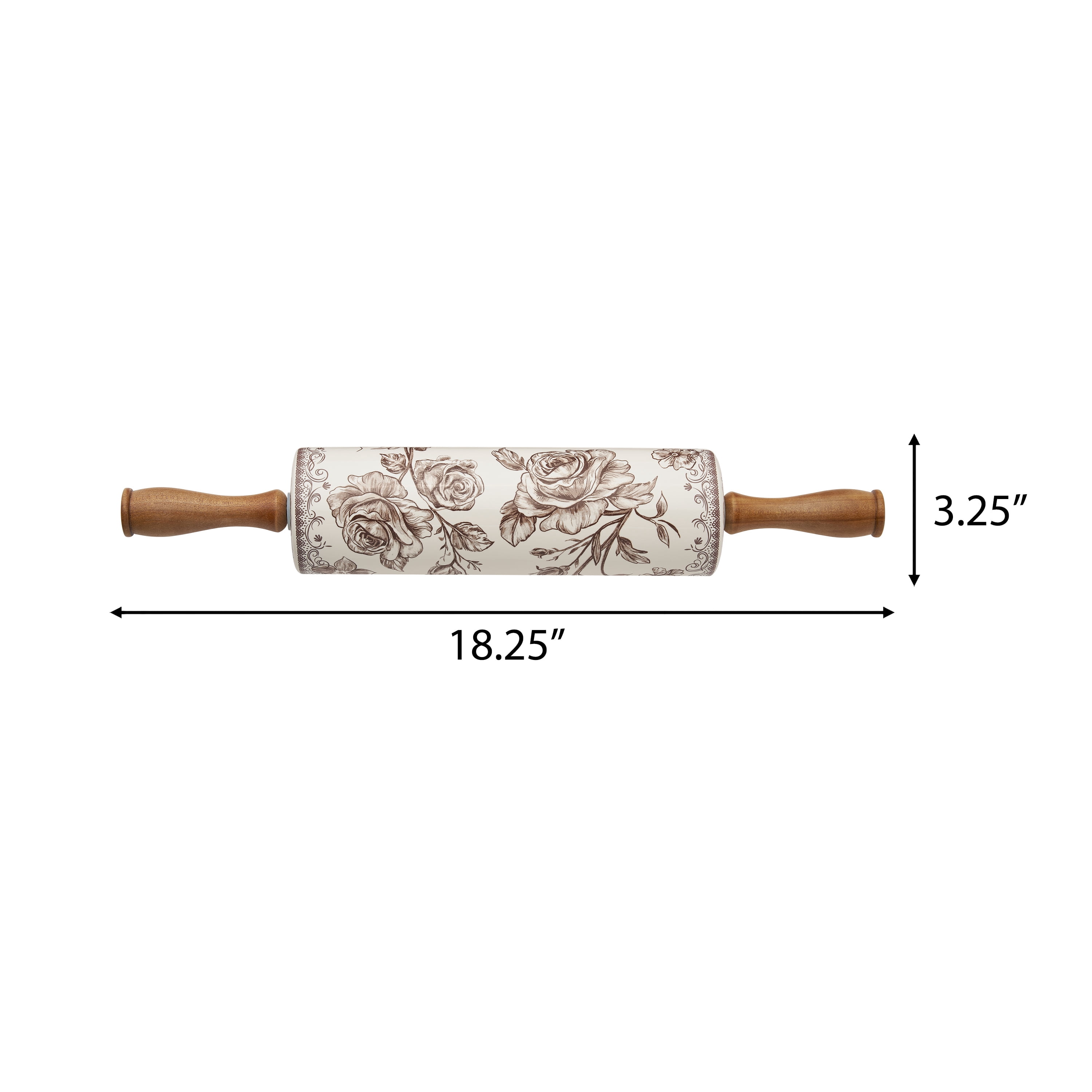 The Pioneer Woman Agatha Ceramic Rolling Pin with Wood Handles, Brown