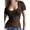 Brown, variant on Women'S Short Sleeve Crop Top Square Neck Going Out Tops Ribbed Knit Lace Patchwork T Shirts Brown L