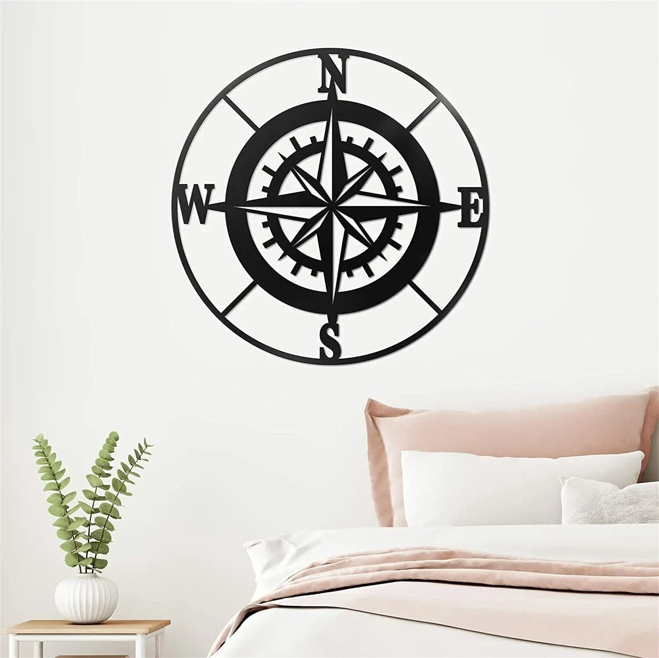 11.5in /13in Iron Crafts, Nautical Compass Wall Decor –Black Metal Compass Outdoor Wall Art Nautical Decor