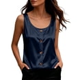 thumbnail image 3 of VBVC Women's Satin V Neck Tank Tops, Ladies' Sleeveless Pleated Dressy Blouses, Elegant Office Work Silky Camisole Tops For Women, Navy , S-3XL, 3 of 7
