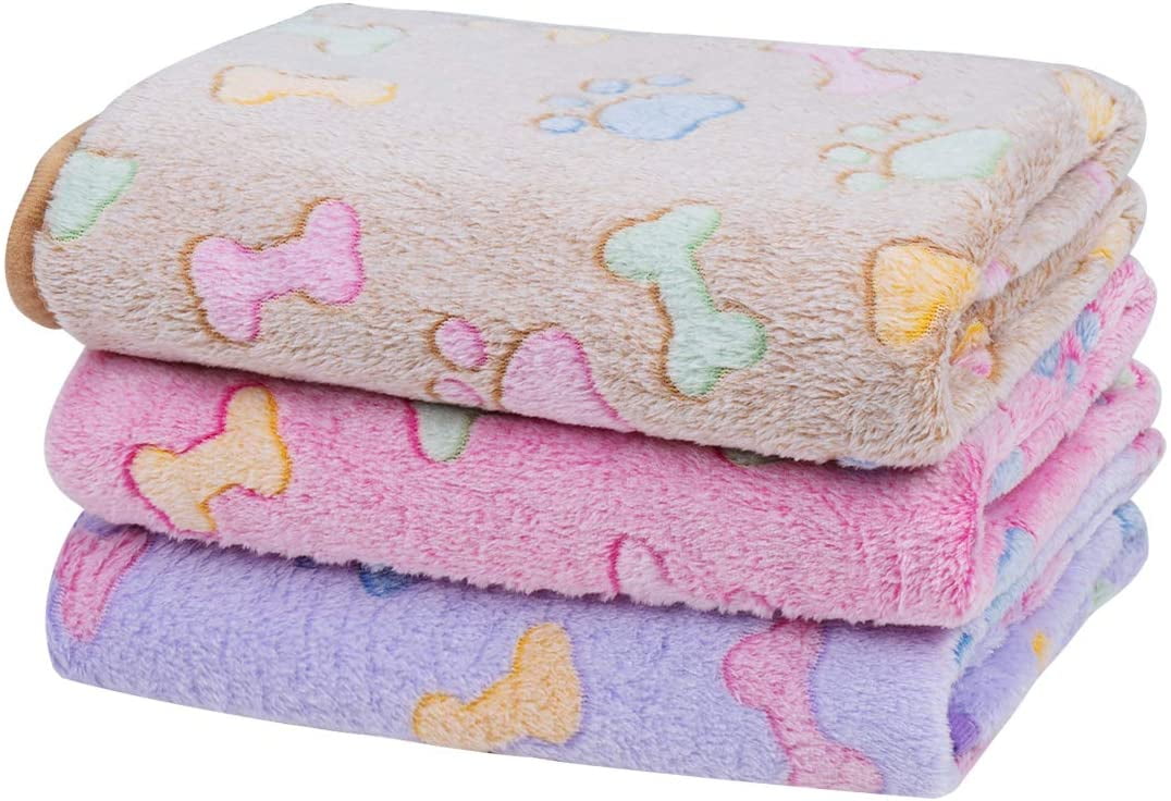 1 Pack 3 Blankets Soft Fluffy Cute Bone Pattern Fleece Pet Blanket Warm