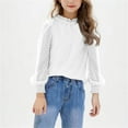 thumbnail image 2 of Girls Fall Puff Sleeve Tops Long Sleeve Chiffon Shirt Girl Fashion Ruffle Cuffs Pullover Crew Neck Blouses (White 12 Years), 2 of 6