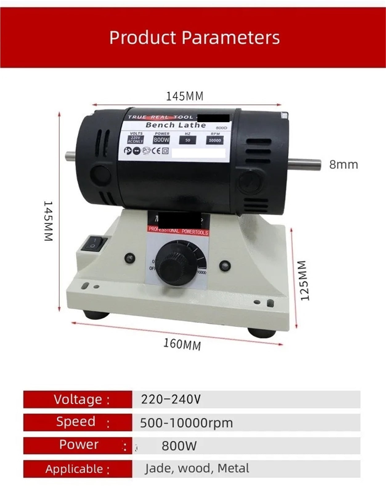 High-Power Bench Grinder, Electric Eoodworking, Jade Carving, Polishing Machine, 0.3-4mm Flexible Shaft Handle 800W