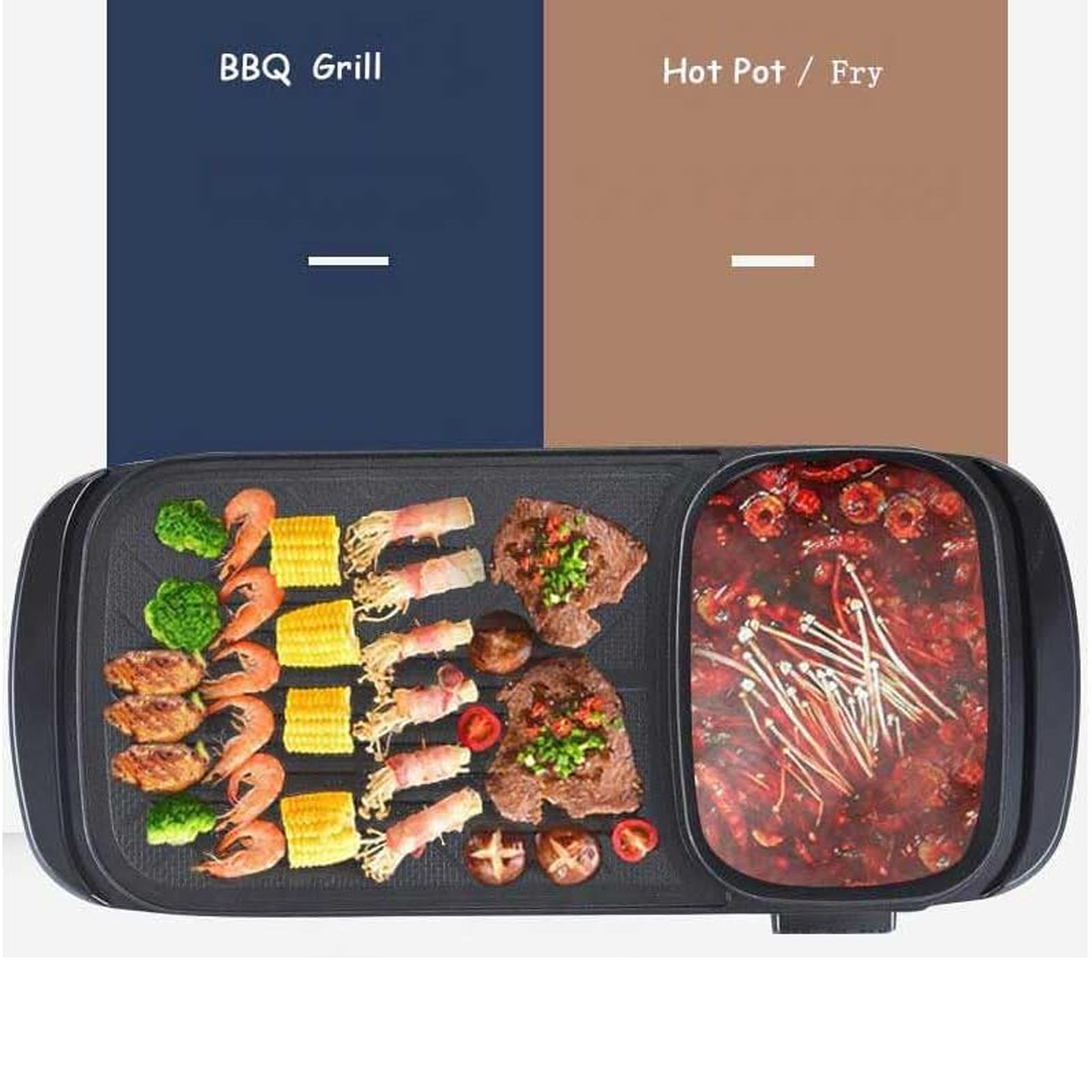 2 in 1 Electric Hot Pot and Grill, 1200W Non-Stick Smokeless Multifunctional Teppanyaki Grill Pot with 5 Temperature Control, Shabu Shabu for Indoor Korean BBQ, Black