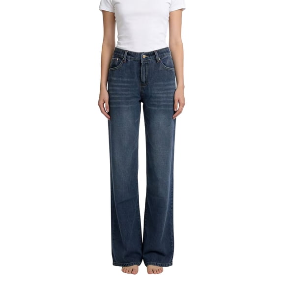 Audhol Women's Jeans Women's Wide Leg Jeans Relaxed Loose Straight Leg Baggy Jeans Denim Washed Pants Jeans for Women Trendy Blue L