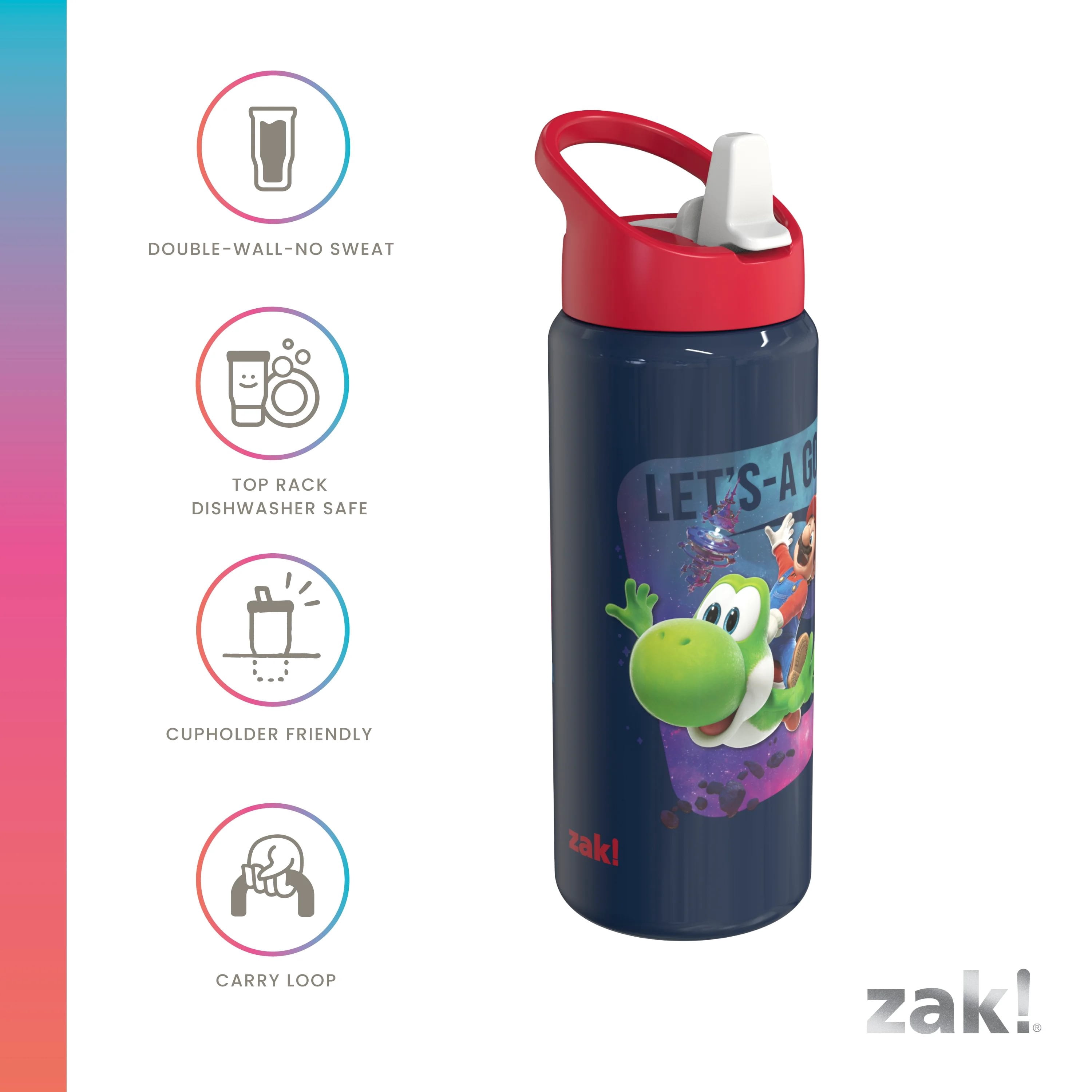 Zak Designs 20oz Mario Movie 2 Stainless Steel Clutch