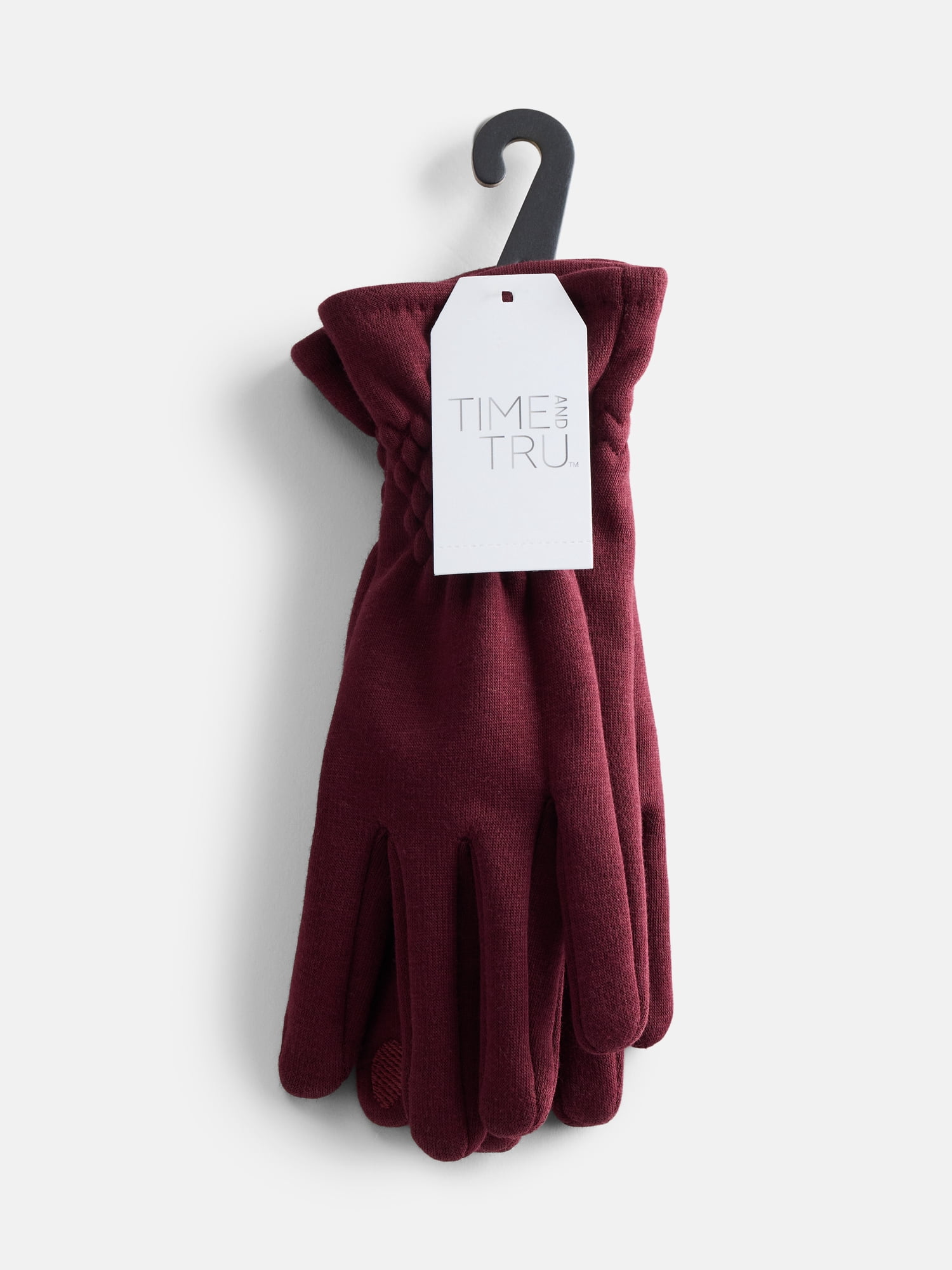 Time and Tru Women's Knit Gloves with Quilted Cuffs, Bold Burgundy, One Size