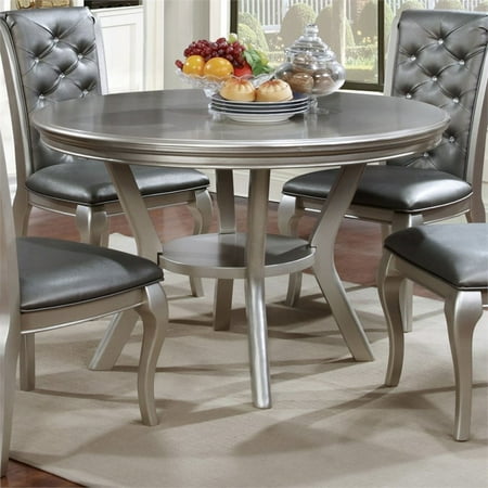 - Furniture of America Deedra Round Dining Table in Silver