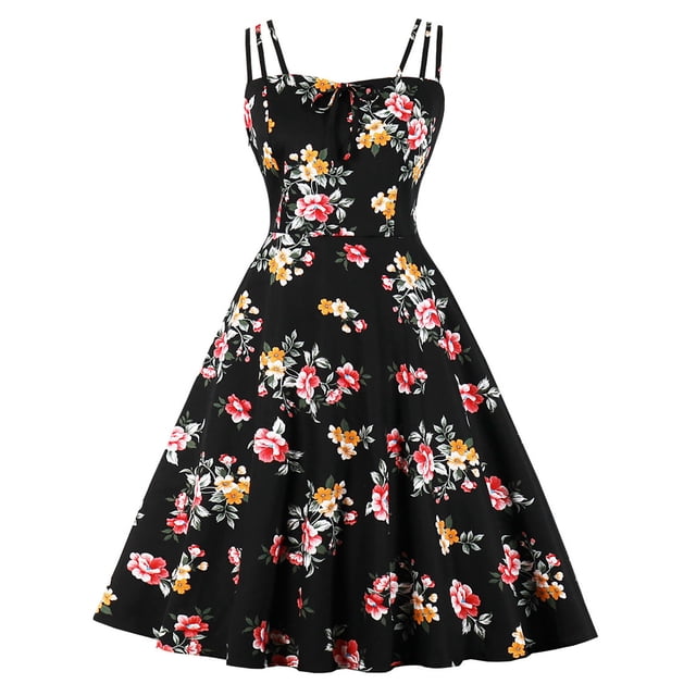 HKEJIAOI Robes Décontractées en Liquidation Robe Florale pour Femmes Mode Vacances Aguichant Imprimé Floral Sans Manches Robe Ajustée Jaune