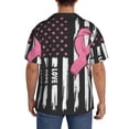 thumbnail image 3 of Balery Ribbon Breast Cancer Awareness Camisa Casual de Manga Corta con Botones para Hombre, Texturizada, Estilo Cubano, para Playa, Verano-Small, 3 of 5
