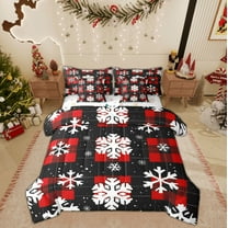 Feelyou Snowflake Twin Bedding Sets 7-Piece for Teens, Black Red Plaid Bedding Comforter Set, Merry Christmas Reversible Sheet Sets, Breathable Home Decor