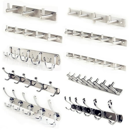 Robe Rack - 3/4/5/6/8 Coat Hat Clothes Robe Holder Rack Hook Wall Door Hanger Stainless