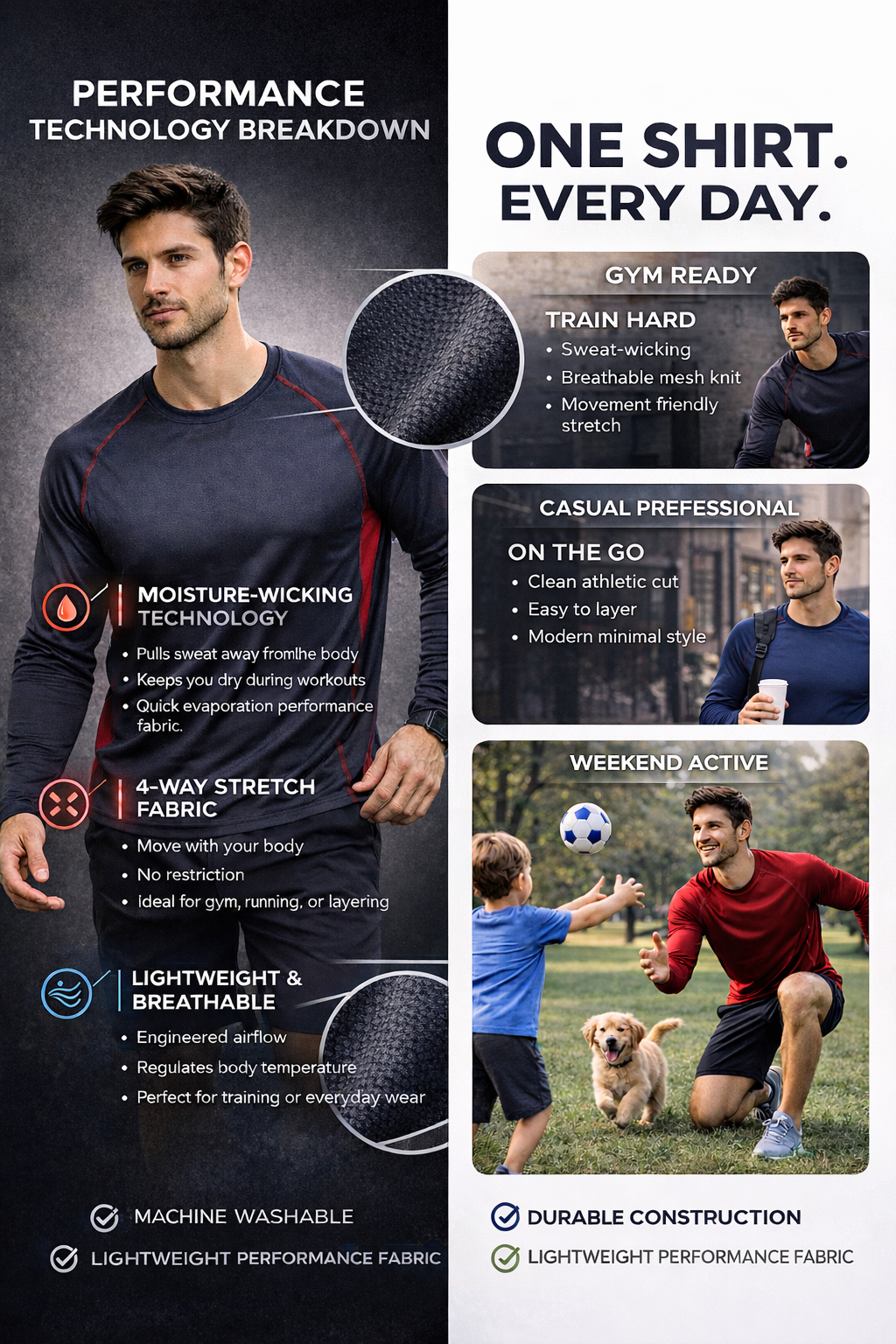 Daresay Men's Dri-Fit Long Sleeve T-Shirts, 4-Pack photo 4