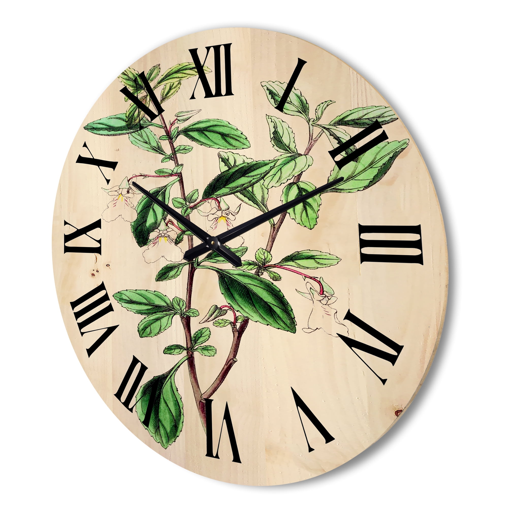 Designart 'Ancient Green Leaves Plants VII' Traditional Wood Wall Clock