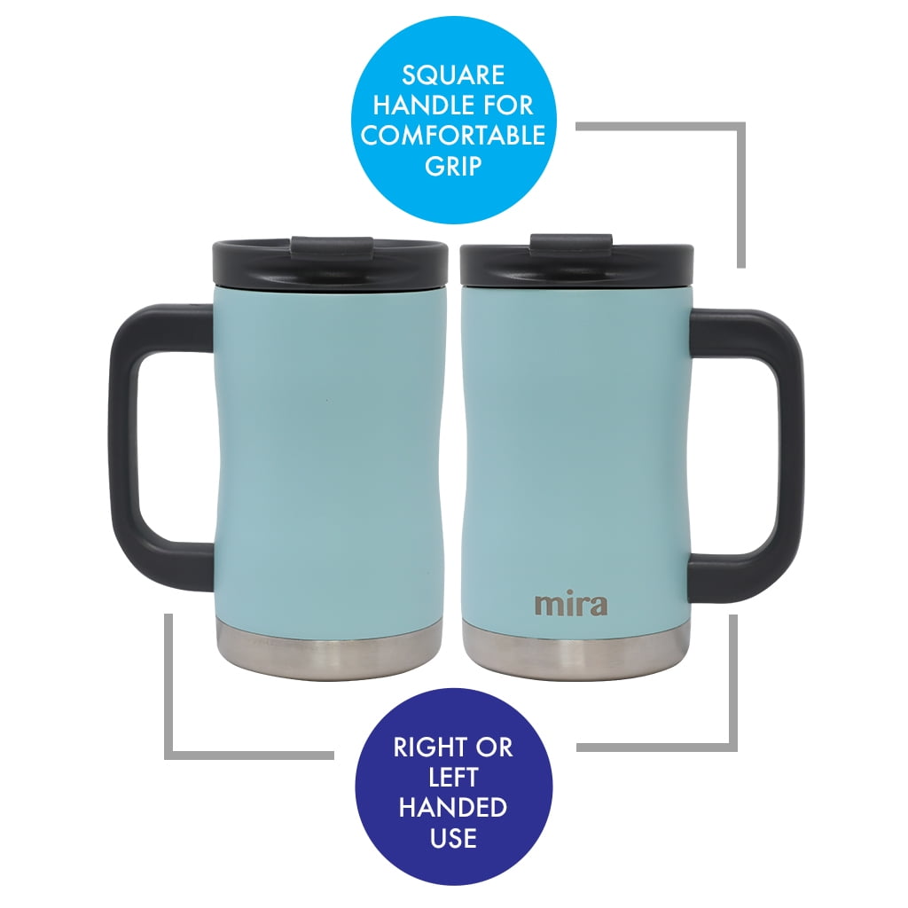 MIRA Coffee Mug Cup with Handle and Lid, 14 oz Stainless Steel 