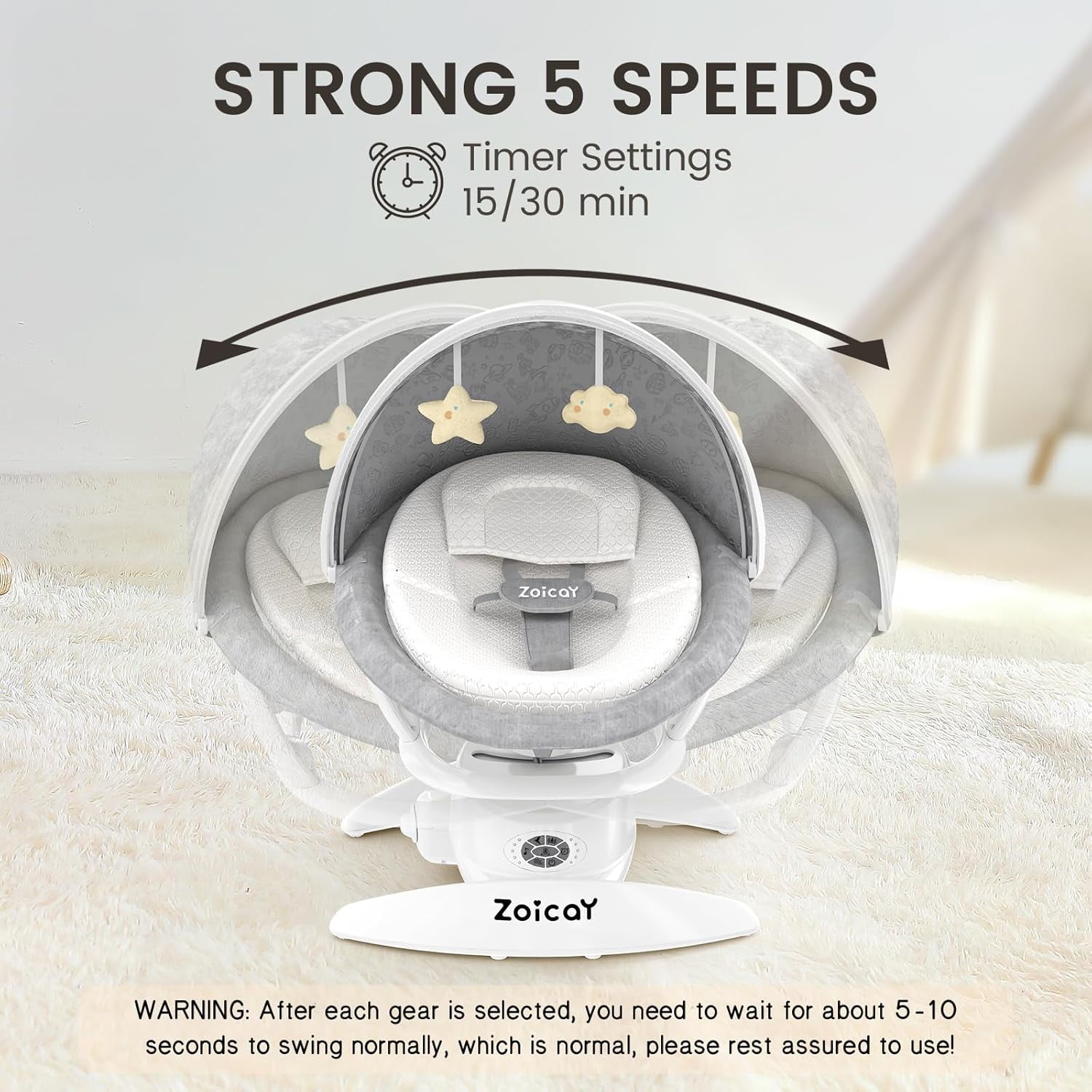 Zoicay 3-in-1 Foldable Portable Baby Swing, Newborn Infant Bouncer Rocker Seat for 0-12 Months, Remote Controlled Baby Rocker, 5 Adjustable Swing Speeds, 3 Sound Modes, Bluetooth Speaker, Easy Fold S