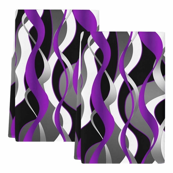 Dish Towels, Purple Grey Lines Absorbent Kitchen Towels 2 PCS, Modern Abstract Stripes Microfiber Hand Towels Dish Cloths Tea Towels for Home Bathroom Cleaning Drying,18X28-Inch,