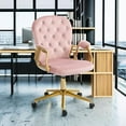 thumbnail image 6 of Velvet Home Office Desk Chair Comfy with Gold Legs and Arms, Comfortable Makeup Vanity Chair with Back and Wheels, Button Tufted Armchair Swivel Rolling Study Chair for Girls Women,Pink, 6 of 10