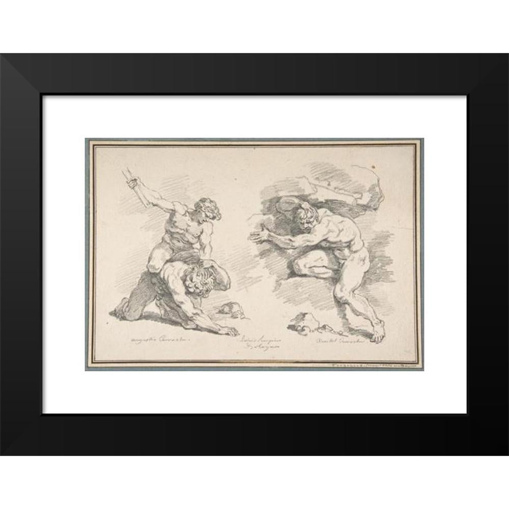 Jean-Honoré Fragonard 18x14 Black Modern Framed Museum Art Print Titled - Hercules and Cacus, After Annibale Carracci, and the Destruction of Enceladus, After Agostino Carracci (1761)