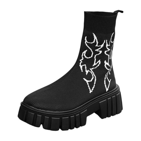 

YUHAOTIN High Heel Sneakers Ladies Mesh Breathable Round Head High Heel Heel Thick Bottom Solid Color Sleeve Mid Calf Large Size Boots Ankle Boots Short Boots Stiletto Heels for Women Sexy Lingerie