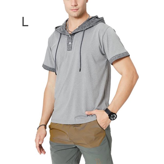 Camiseta de manga corta con capucha para hombre, camiseta con capucha, gris, L Scienceny AP002510-13