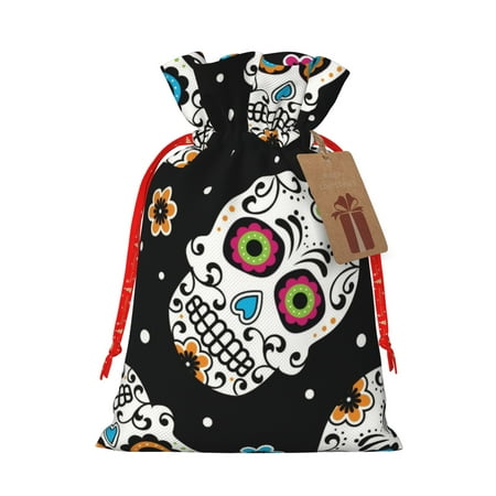 

ZICANCN Christmas Gift Bags Dod Colorful Skull Reusable Fabric Drawstring Storage Bags with Drawstring Small Size