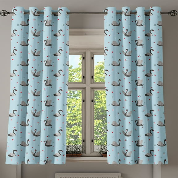 Ambesonne Swan Grommet Curtain, Dark Swans on Pale Blue, 50" x 63", Grey Pale Blue Red