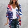 thumbnail image 2 of LMKIHUSA 4th of July Kimonos for Women,Summer Sheer Lightweight Cardigan for Women 3/4 Sleeve Shrug Kimono Casual American Flag Star Stripe Cover Ups Loose Front Open Chiffon Coverup,Multicolor, 2 of 5