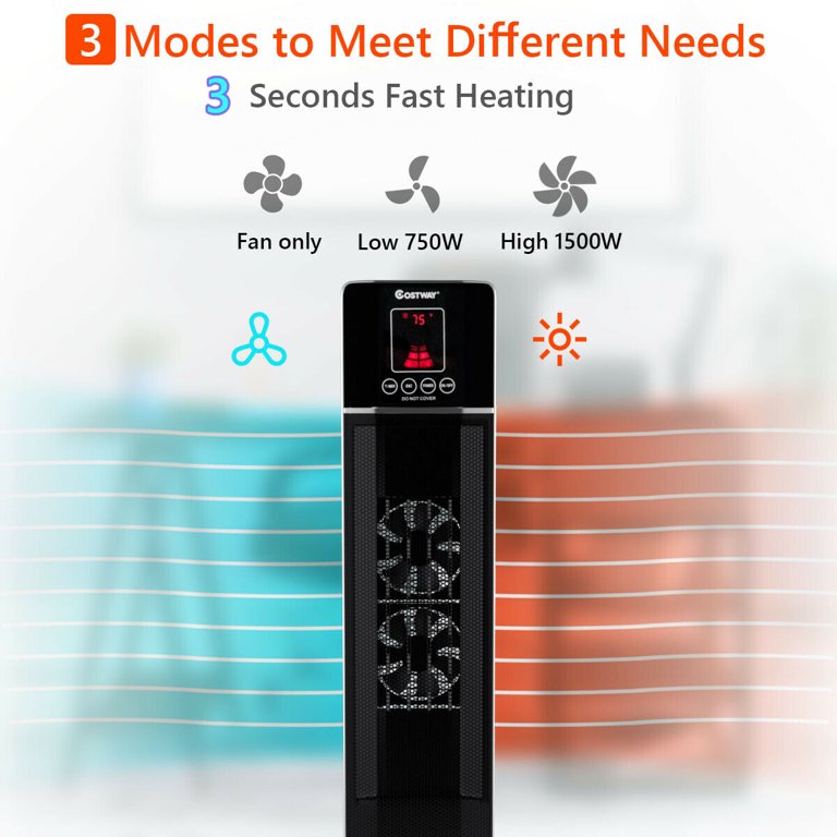 Costway 1500W Portable Oscillating Ceramic Tower Heater w/ Timer Remote  Control Room Use - Walmart.com
