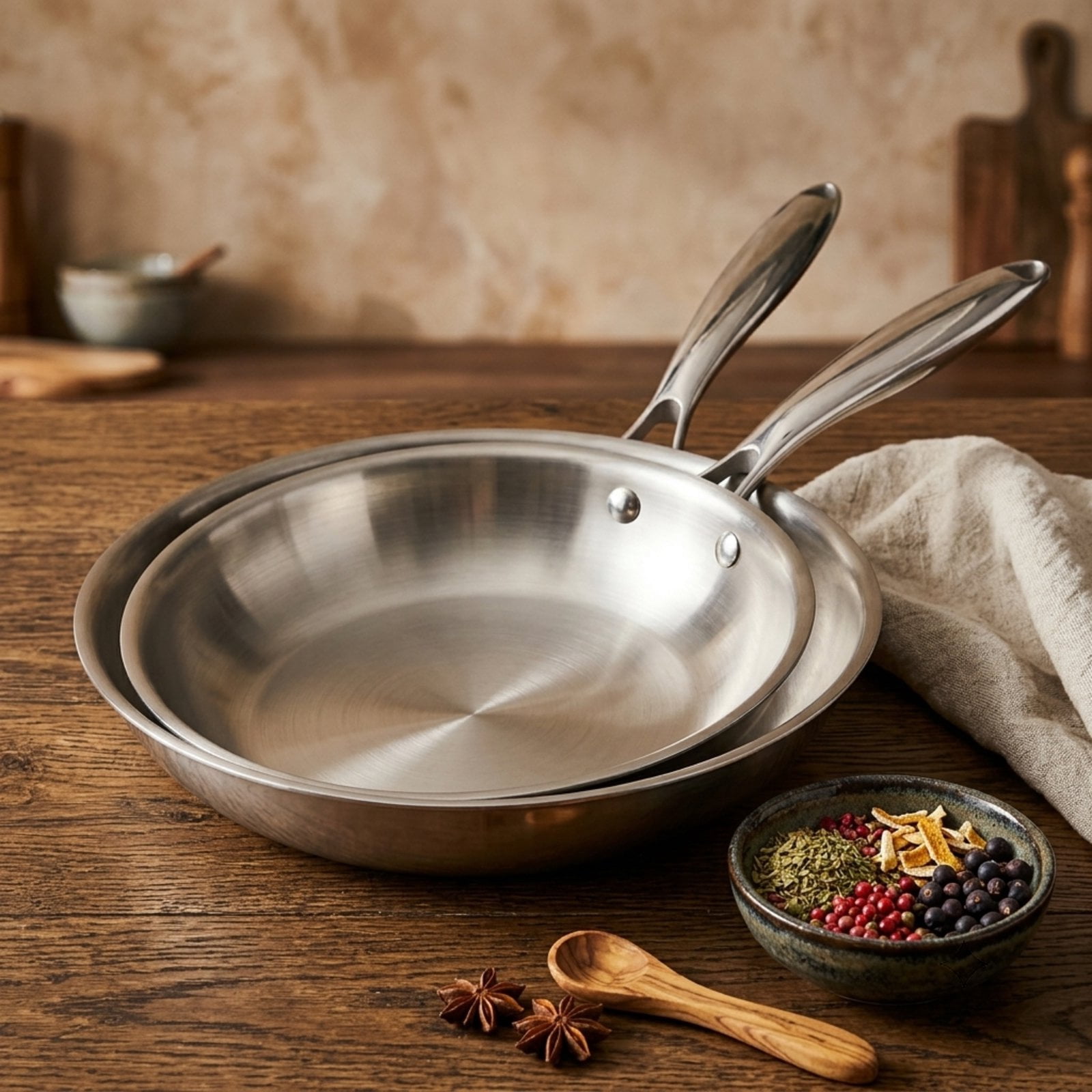 RUIE 2-Piece Frying Pan Set, 3-Ply Thick Stainless Steel Cookware Set, Nonstick, Cool-Touch Handles, Induction Compatible