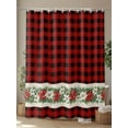 thumbnail image 4 of Christmas Poinsettia Shower Curtain Set, Waterproof Shower Curtains for Bathroom, Red Plaid Xmas Botanical Washable Fabric Cloth Bath Curtain for Bathtub Decoration with Hooks 66x72 Inches, 4 of 6