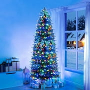 Multi-Color 7.5ft Prelit Artificial Christmas Tree with Controller, 2258 Branch Tips, 700 Colorful Lights and Metal Stand, 59" wide Realistic Fir Christmas Tree with Colored Lights by Naomi Home