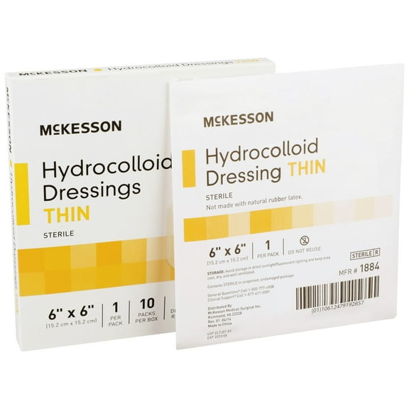 McKesson Hydrocolloid Wound Dressing, Sterile Thin Bandage, 6 in x 6 in, 10 Count, 1 Pack